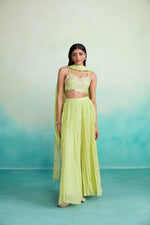 Load image into Gallery viewer, Zing sharara set - Lime Hand embroidered Crop top Sharara &amp; Dupatta set
