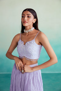 Lavender Mist sharara set - Lavender Hand embroidered Crop top Sharara & Dupatta set