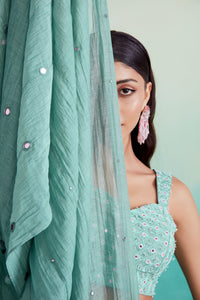 Spearmint sharara set - Mint Hand embroidered Crop-top Sharara & Dupatta set