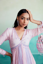 Load image into Gallery viewer, Petala dress - Orchid Pink &amp; Lavender pleated hand embroidered Dress
