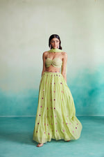 Load image into Gallery viewer, Citrus skirt top set - Lime Hand embroidered Skirt Top &amp; Dupatta set
