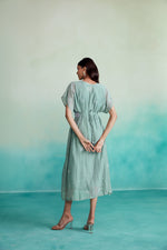 Load image into Gallery viewer, Aquarelle dress - Mint Kaftan Dress with hand embroidered Belt
