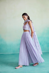 Luminova crop-top & sharara set - Lavender Hand embroidered Crop-top and Sharara set