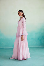 Load image into Gallery viewer, Rosalyn kurta sharara set - Orchid Pink Hand embroidered gathered Kurta Sharara set
