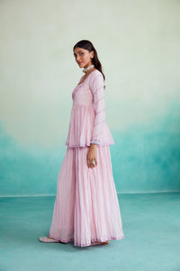 Rosalyn kurta sharara set - Orchid Pink Hand embroidered gathered Kurta Sharara set