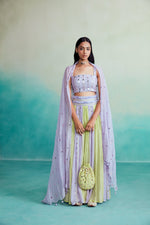 Load image into Gallery viewer, Amaya skirt top set - Lime &amp; Lavender Hand embroidered pleated Skirt Top set
