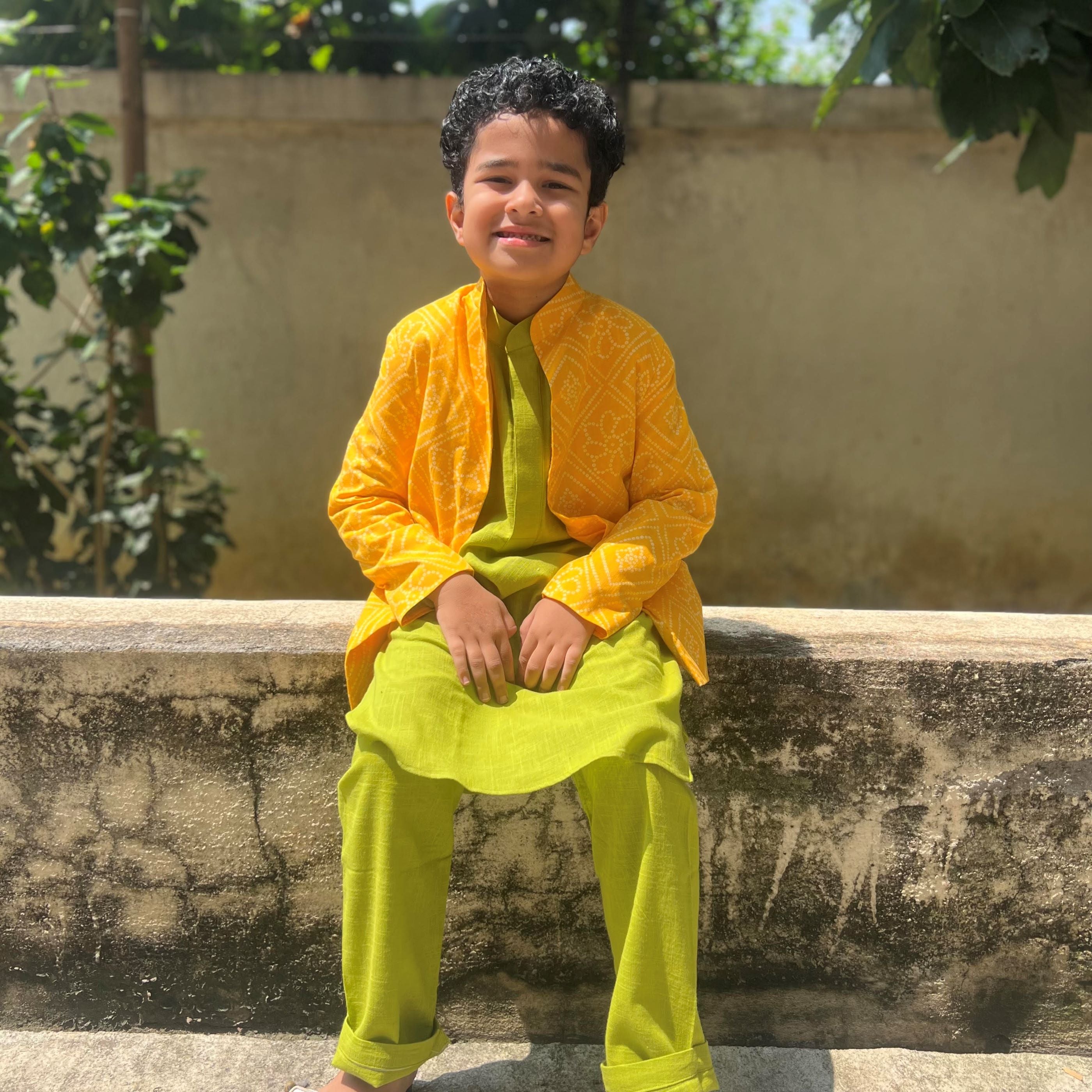 Vibrant Yellow Bandhani Achkan Set