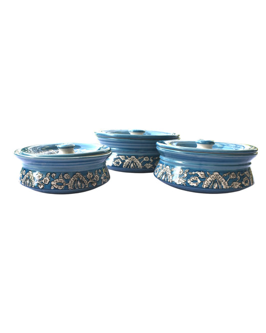 Grey floral- Blue Pottery Serving Handi