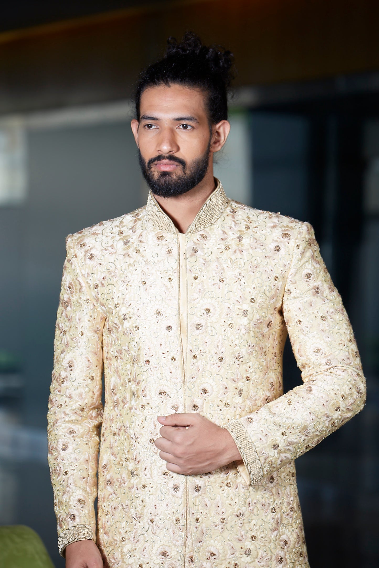 Mild Yellow Sherwani Set for Men