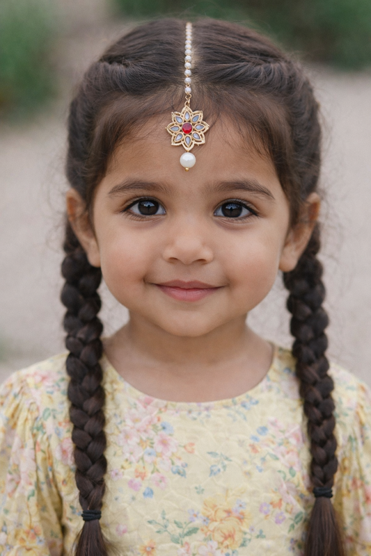 little girl wearing Kundan Tikka for Wedding 