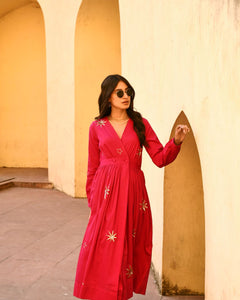 Taraa Pink Embroidered Maxi Dress