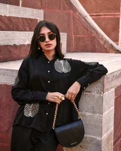 Diyu Sequin Embroidered Black Co-Ord Set