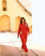 Load image into Gallery viewer, Diyu Sequin Embroidered Red Co-Ord Set
