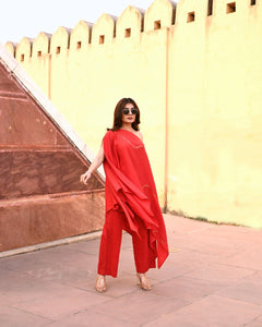 Tiana Red Off Shoulder Kaftaan-Pant Set