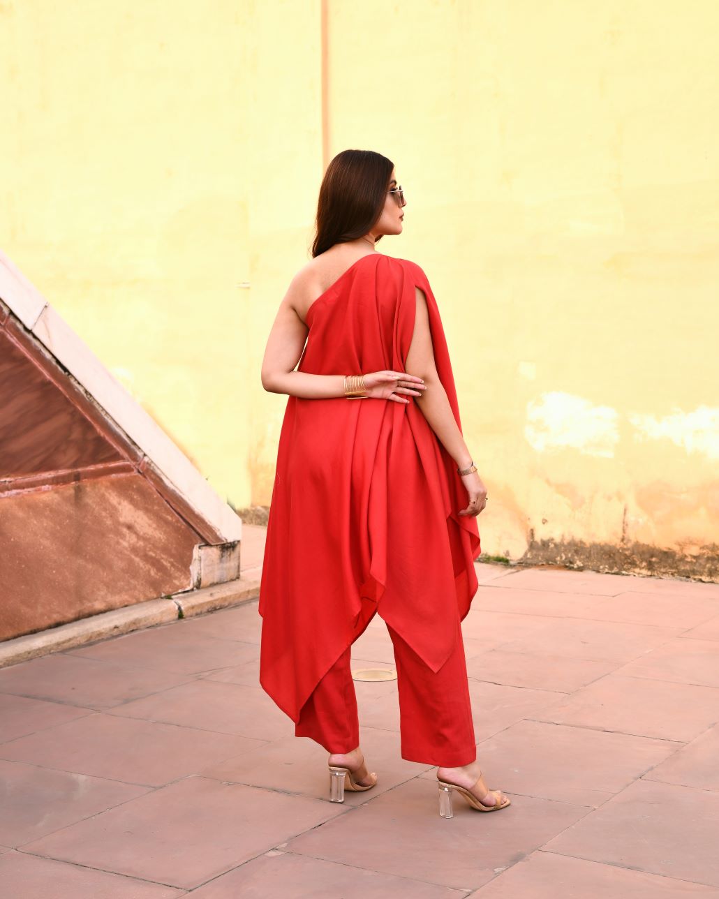 Tiana Red Off Shoulder Kaftaan-Pant Set