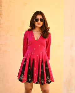 Nitara Pink Embroidered Flared Cocktail Dress