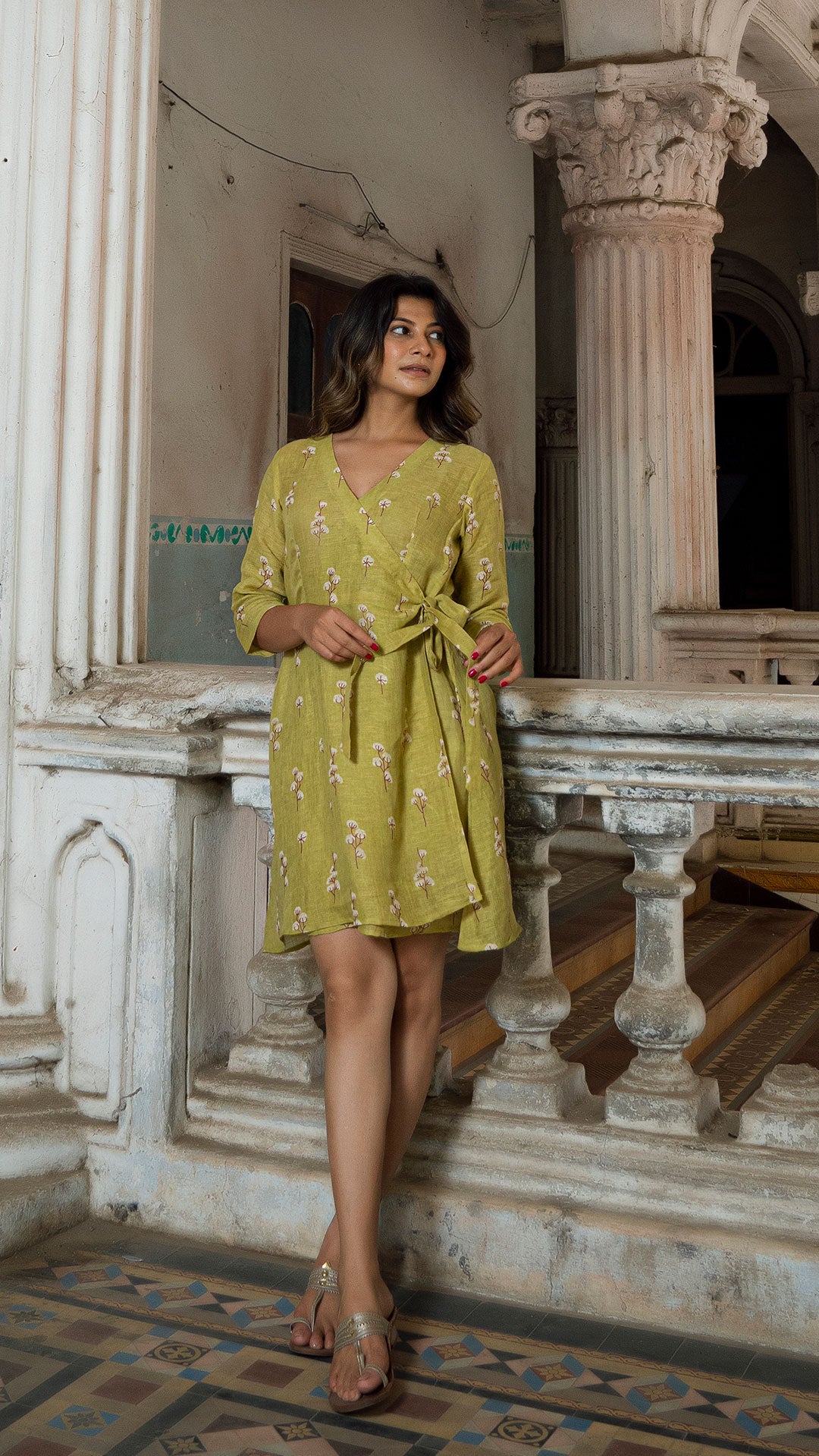 CARDAMOM LINEN WRAP DRESS