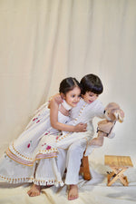 Load image into Gallery viewer, White Lotus Umbrella Kurta Pants and dupatta
