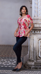 GULBARG LINEN PEPLUM TOP