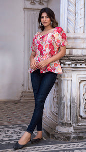 GULBARG LINEN PEPLUM TOP