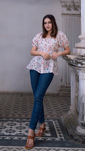 CINNAMON LINEN PEPLUM TOP