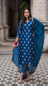 AKIRA NAVY BLUE KURTA SET IN SILK