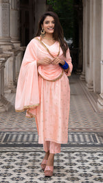 Load image into Gallery viewer, AARNA PEACH KURTA SET IN SILK
