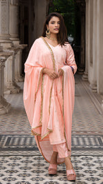 Load image into Gallery viewer, AARNA PEACH KURTA SET IN SILK
