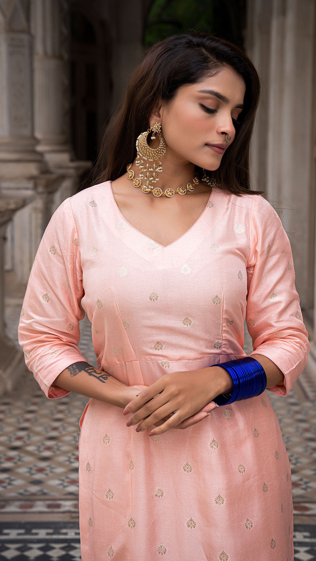 AARNA PEACH KURTA SET IN SILK