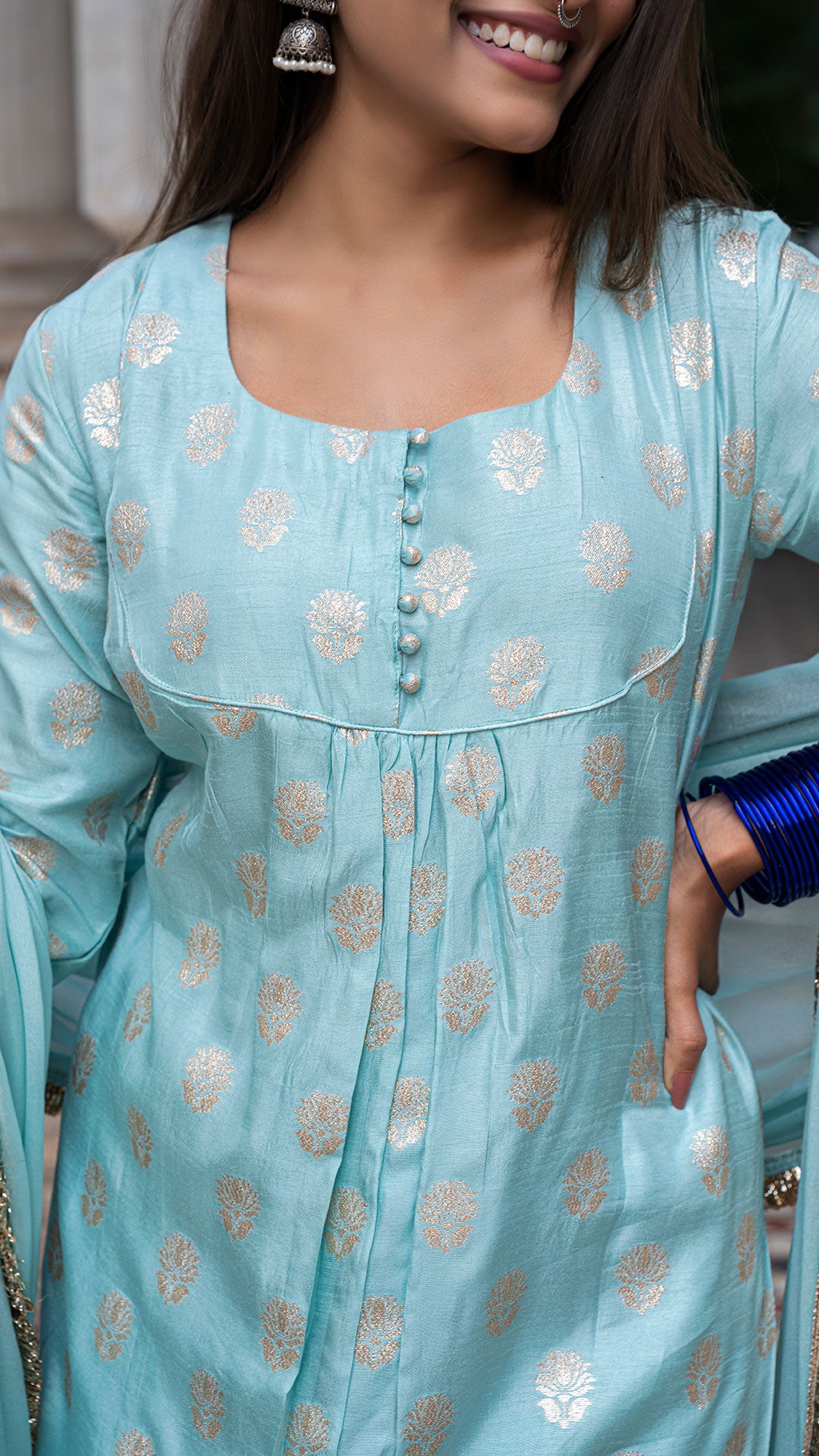 AARYAH POWDER BLUE KURTA SET IN SILK (Kurta + Pants + Dupatta)