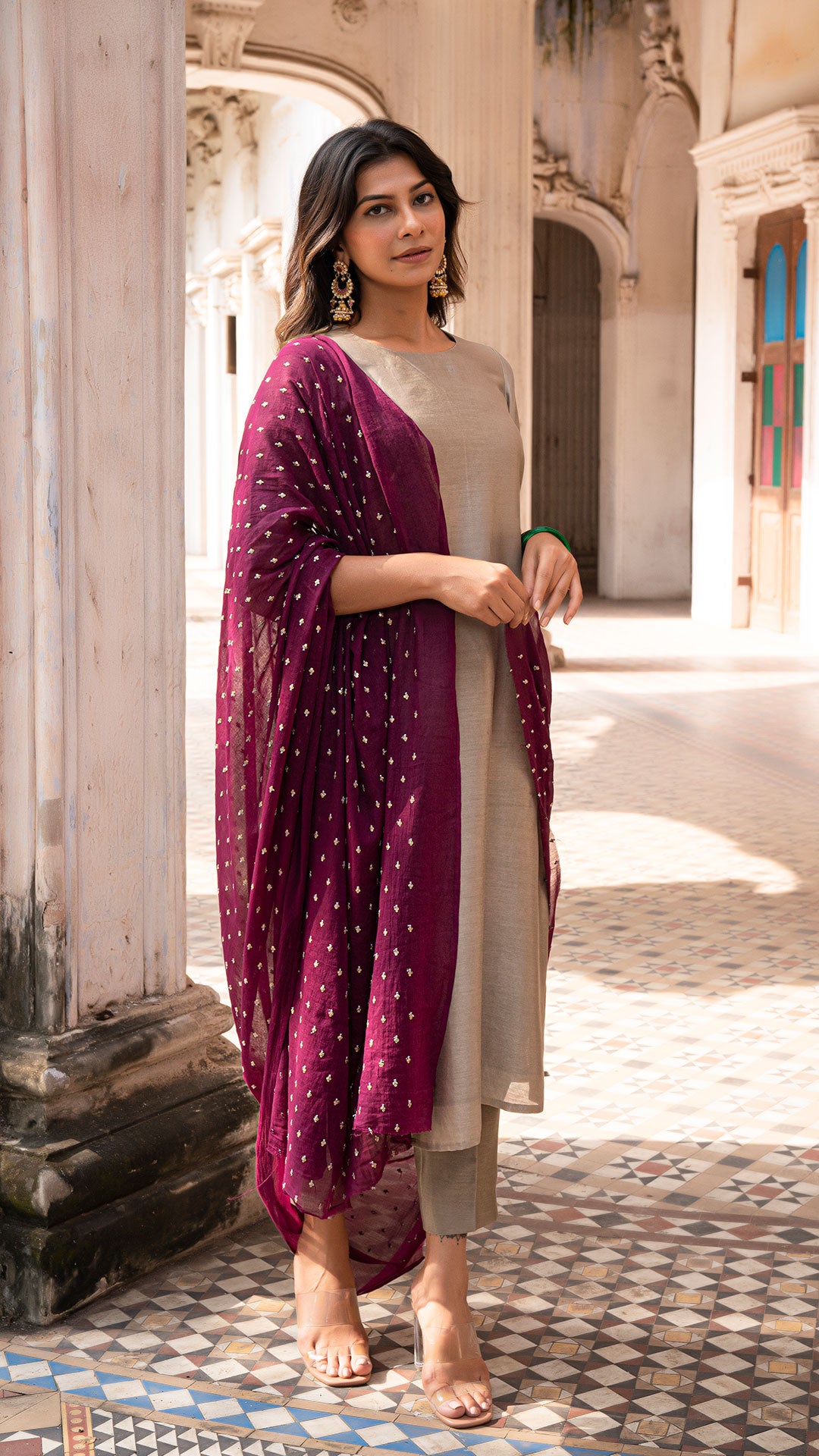 AAROHI CHANDERI KURTA SET IN GREY