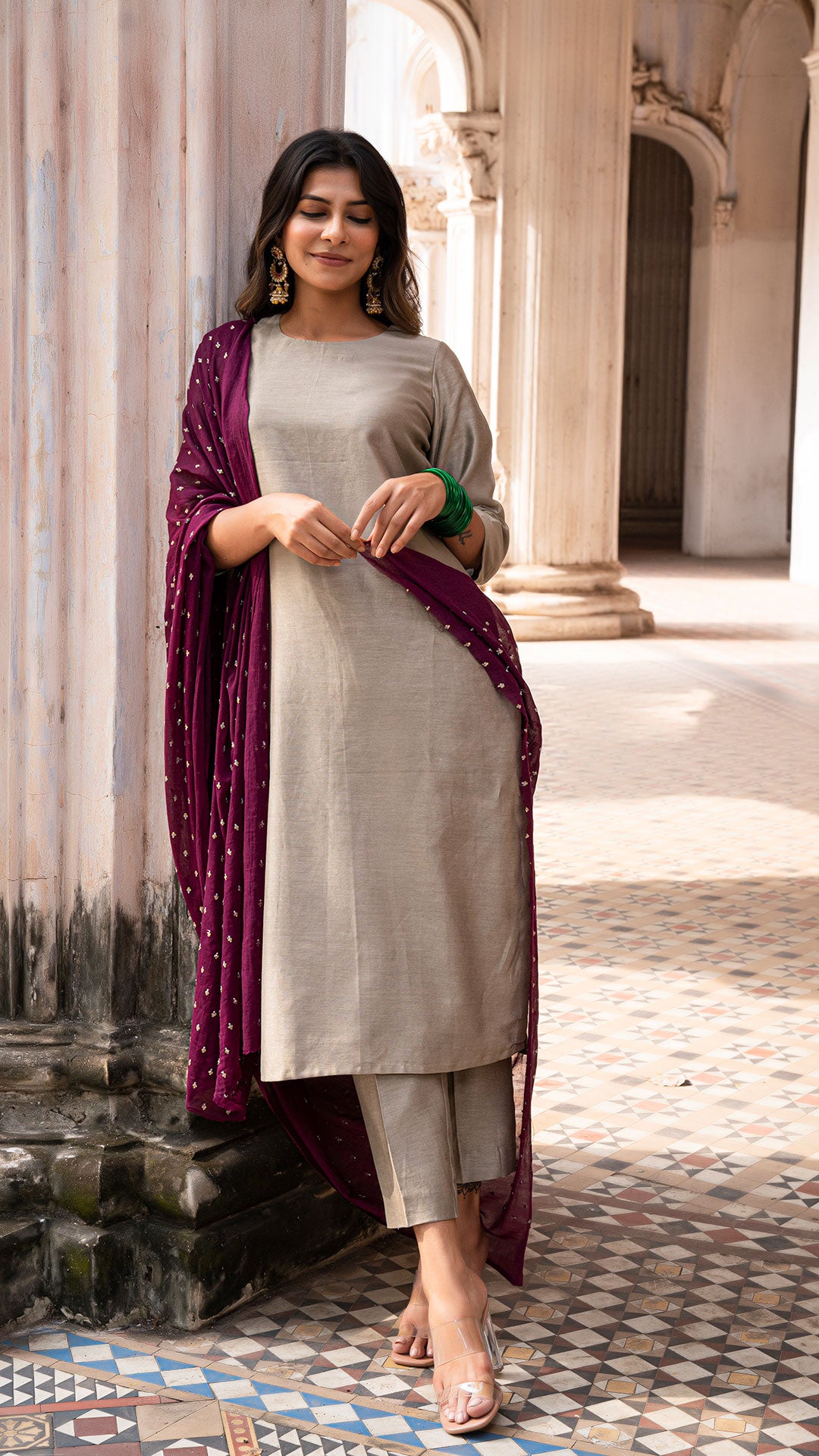 AAROHI CHANDERI KURTA SET IN GREY