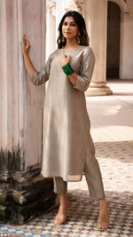 Load image into Gallery viewer, AAROHI CHANDERI KURTA SET IN GREY
