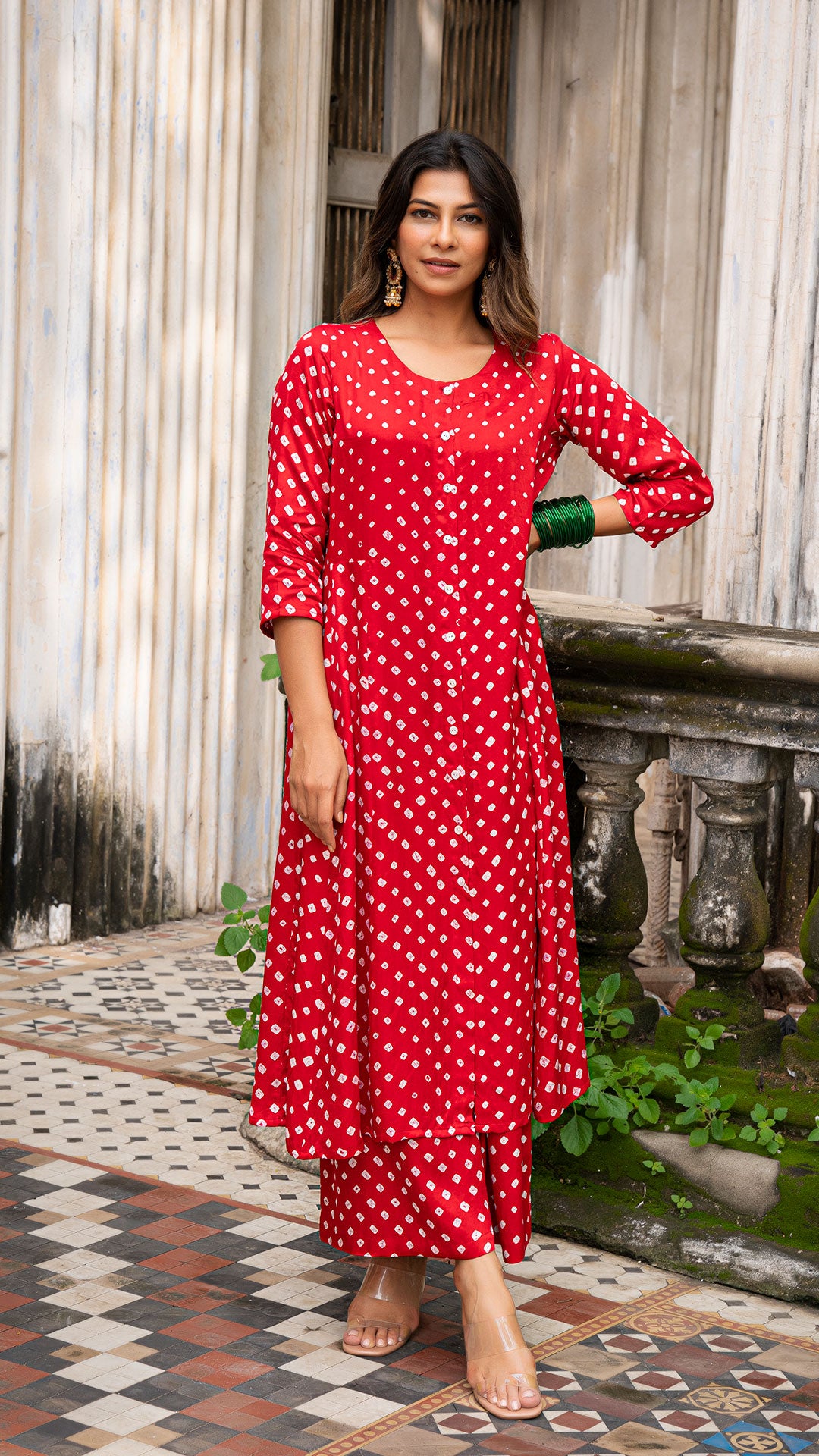 BANDHANI KURTA SET IN SILK - RED