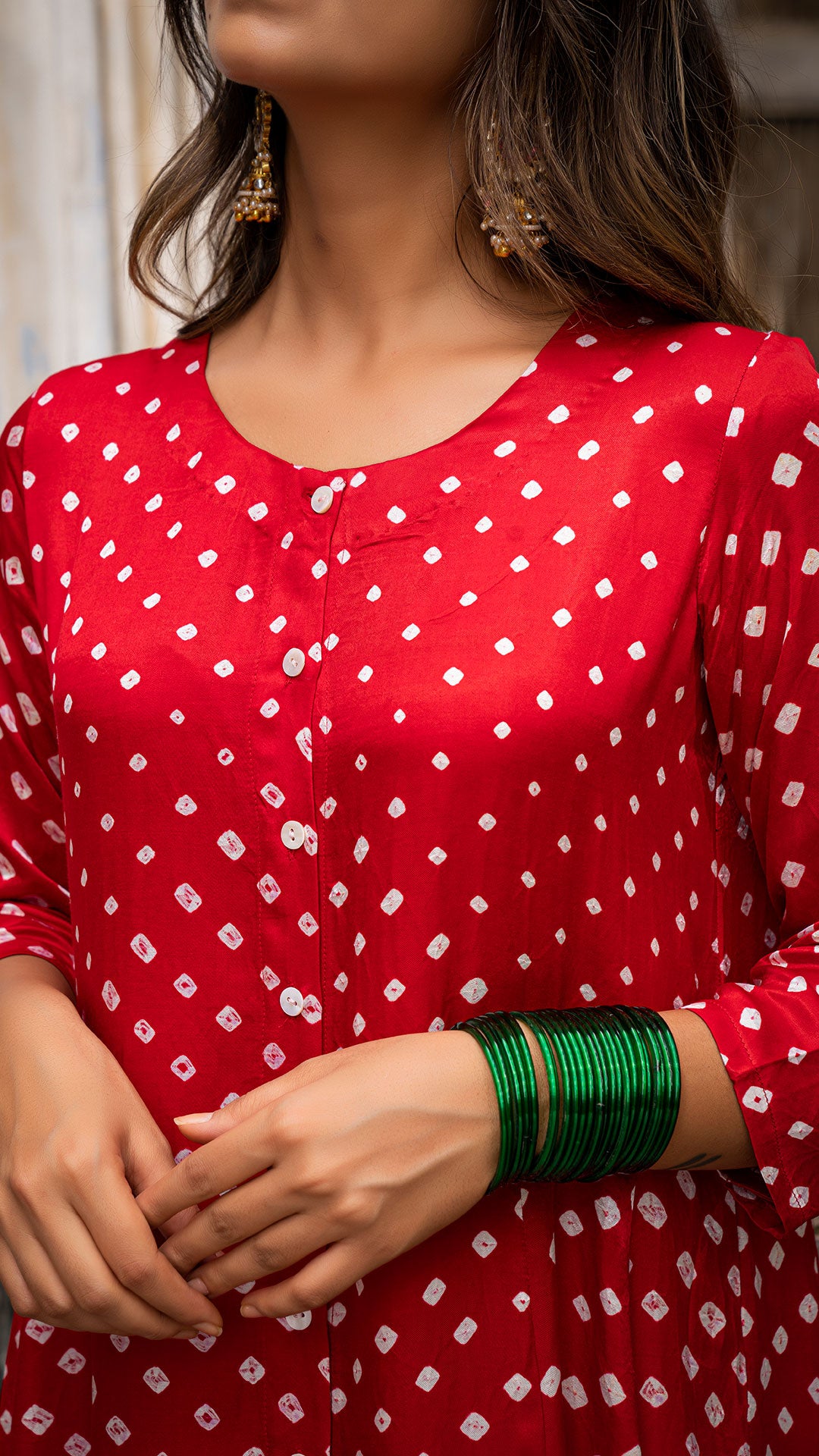 BANDHANI KURTA SET IN SILK - RED