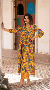 AISHA KALAMKARI KURTA SET - MUSTARD YELLOW