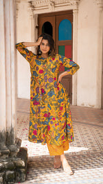 Load image into Gallery viewer, AISHA KALAMKARI KURTA SET - MUSTARD YELLOW
