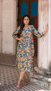 NAISHA KALAMKARI KURTA SET - OFF WHITE