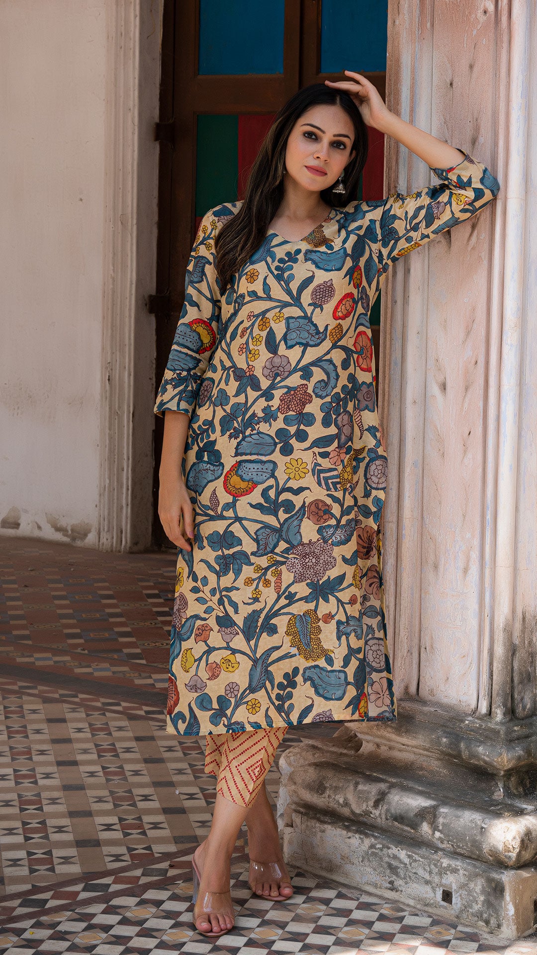 NAISHA KALAMKARI KURTA SET - OFF WHITE