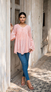 MYSHA BANDHANI PRINT SHORT TOP IN SOFT SILK