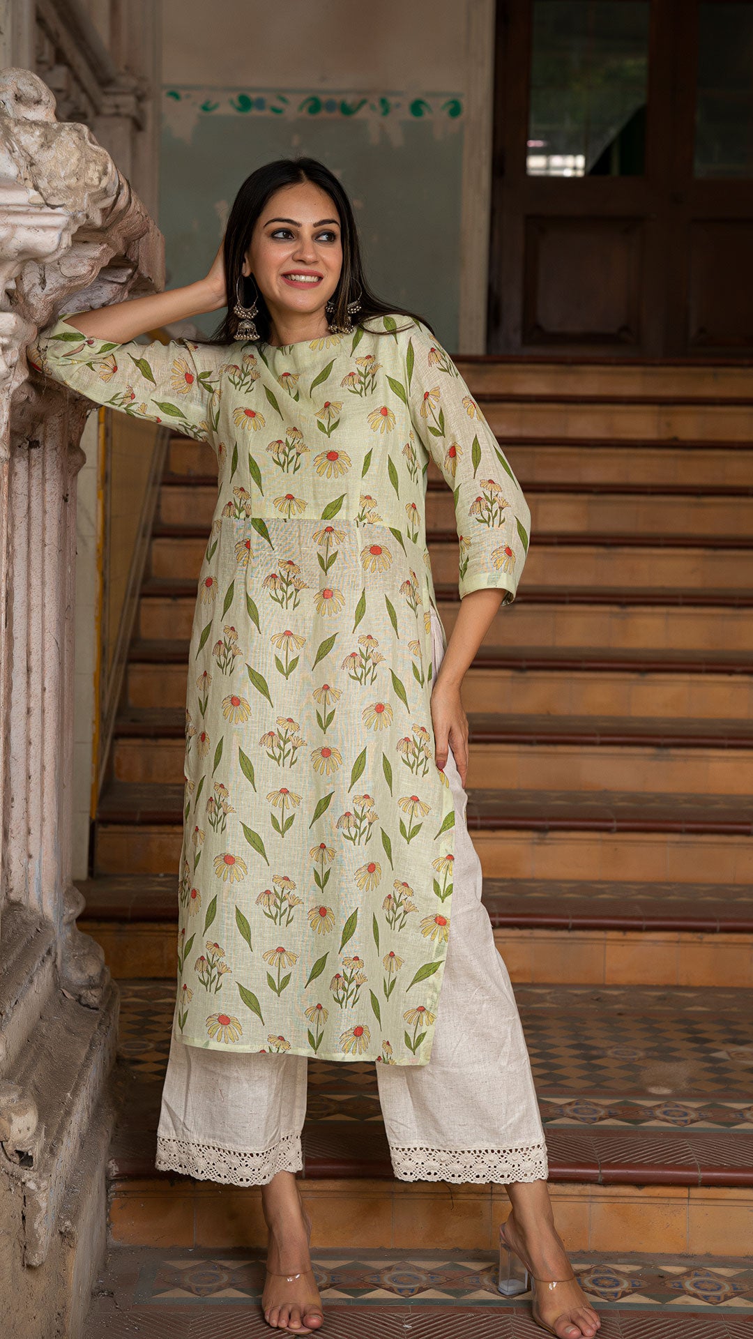 CHAVVI PASTEL GREEN PURE LINEN KURTA