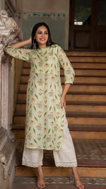 Load image into Gallery viewer, CHAVVI PASTEL GREEN PURE LINEN KURTA
