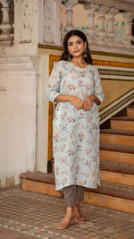 Load image into Gallery viewer, AMBER POWDER BLUE PURE LINEN KURTA
