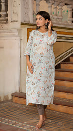 Load image into Gallery viewer, AMBER POWDER BLUE PURE LINEN KURTA
