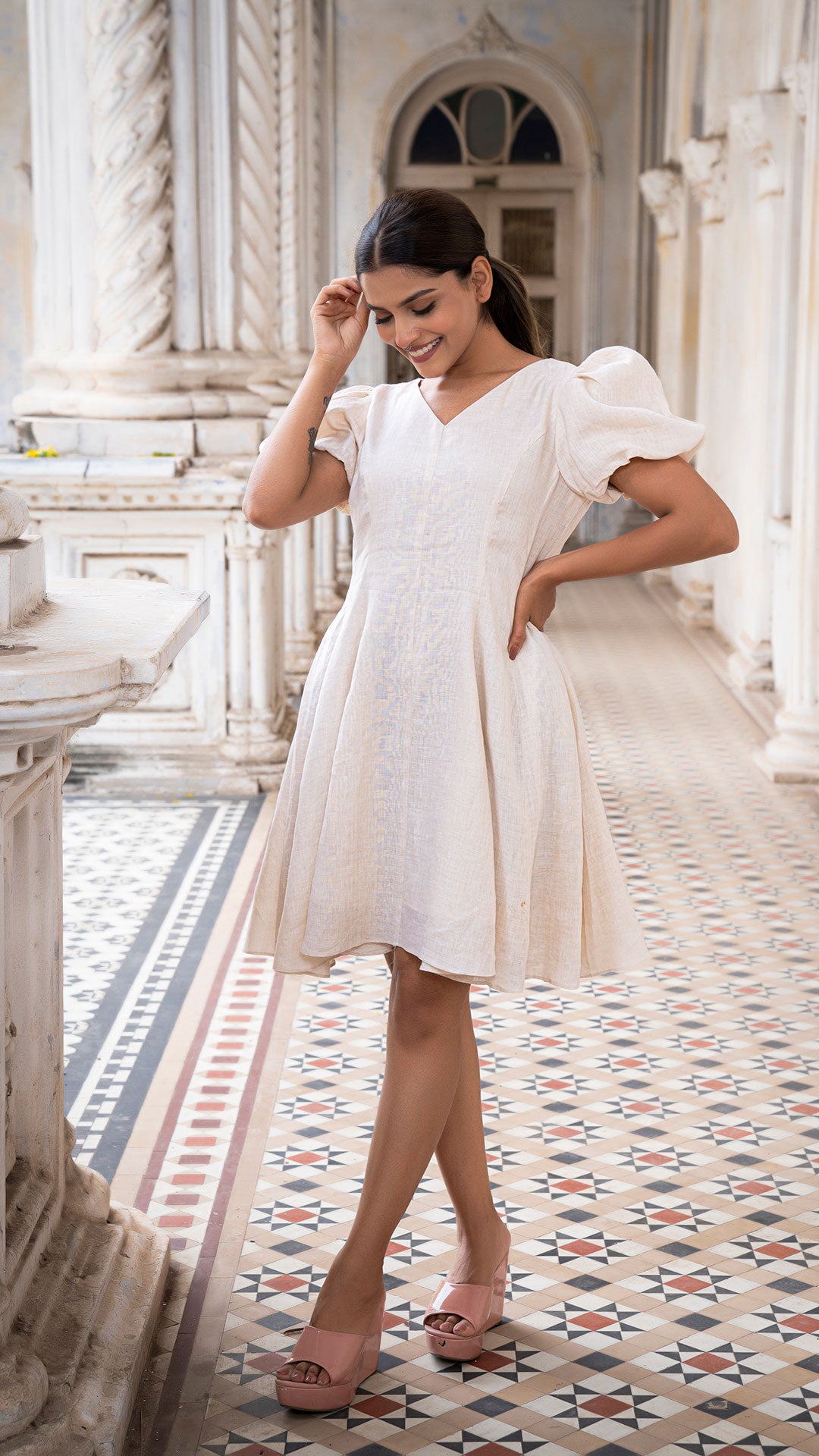 NAPLES PURE LINEN DRESS IN BEIGE