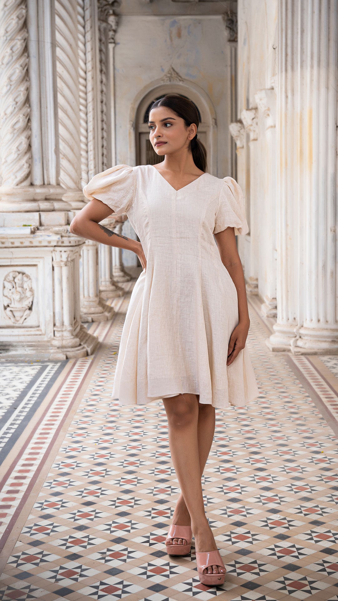 NAPLES PURE LINEN DRESS IN BEIGE