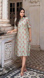 Load image into Gallery viewer, AANYA COTTON SILK DRESS - POWDER GREEN
