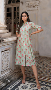 AANYA COTTON SILK DRESS - POWDER GREEN