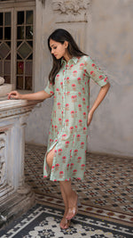 Load image into Gallery viewer, AANYA COTTON SILK DRESS - POWDER GREEN
