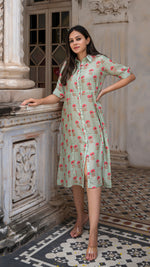 Load image into Gallery viewer, AANYA COTTON SILK DRESS - POWDER GREEN
